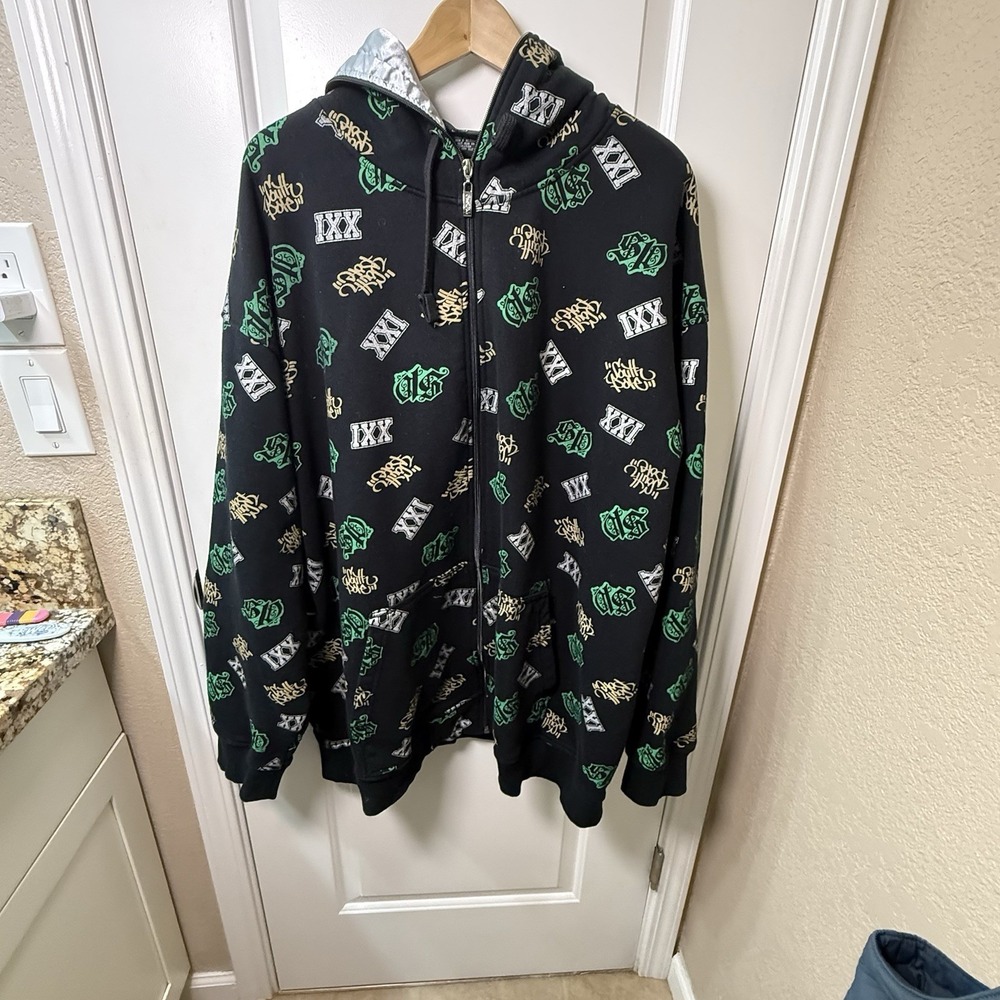 Y2K South Pole Hoodie Mens 6XL Black All Over Print Hip Hop Streetwear Zip Up